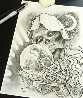 Nostalgia Death watching over a child in awe of the experience of life. Done by VampyCrafts in Cologne